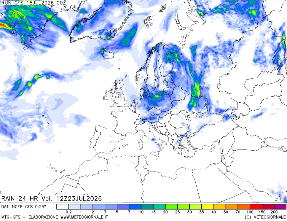 mappa Precipitazioni 24 ore precedenti