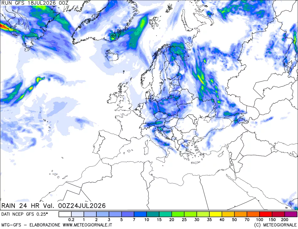mappa Precipitazioni 24 ore precedenti