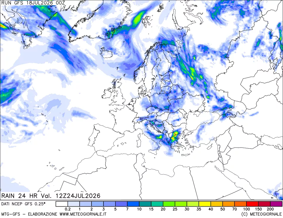 mappa Precipitazioni 24 ore precedenti