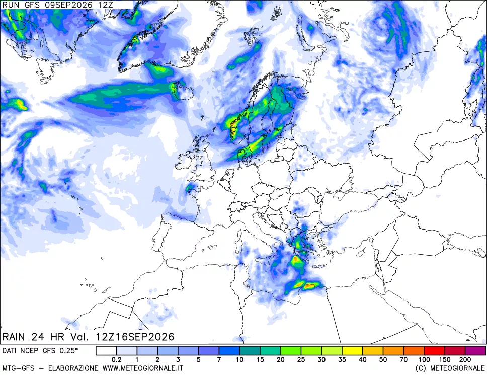 mappa Precipitazioni 24 ore precedenti