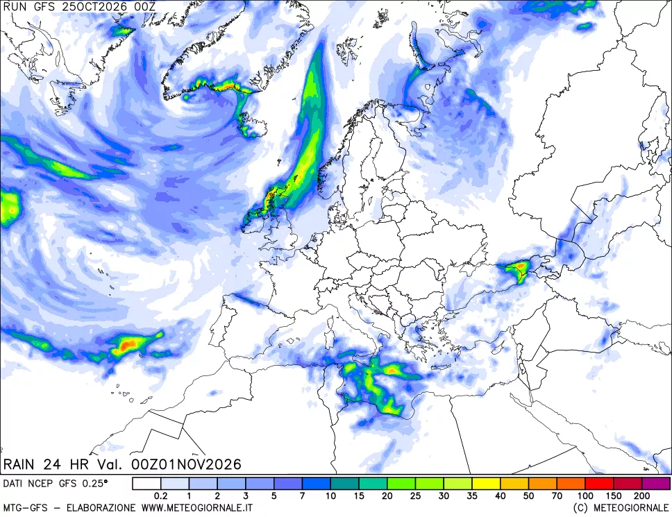mappa Precipitazioni 24 ore precedenti