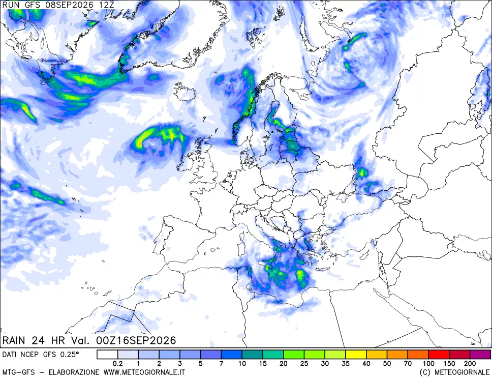 mappa Precipitazioni 24 ore precedenti