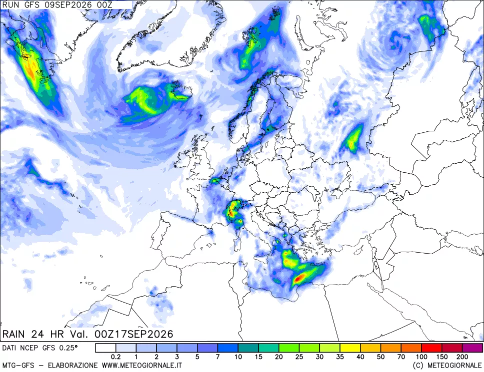 mappa Precipitazioni 24 ore precedenti