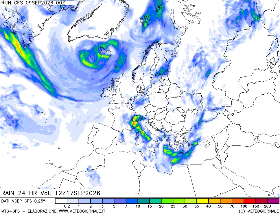 mappa Precipitazioni 24 ore precedenti