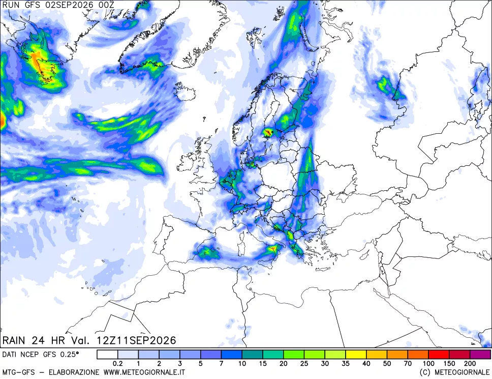 mappa Precipitazioni 24 ore precedenti