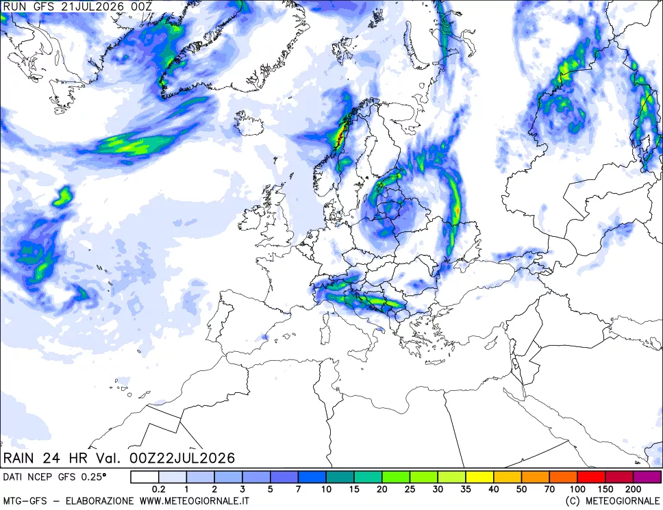 mappa Precipitazioni 24 ore precedenti