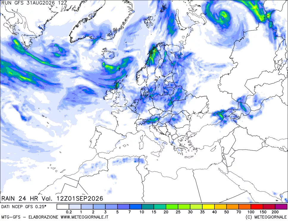 mappa Precipitazioni 24 ore precedenti