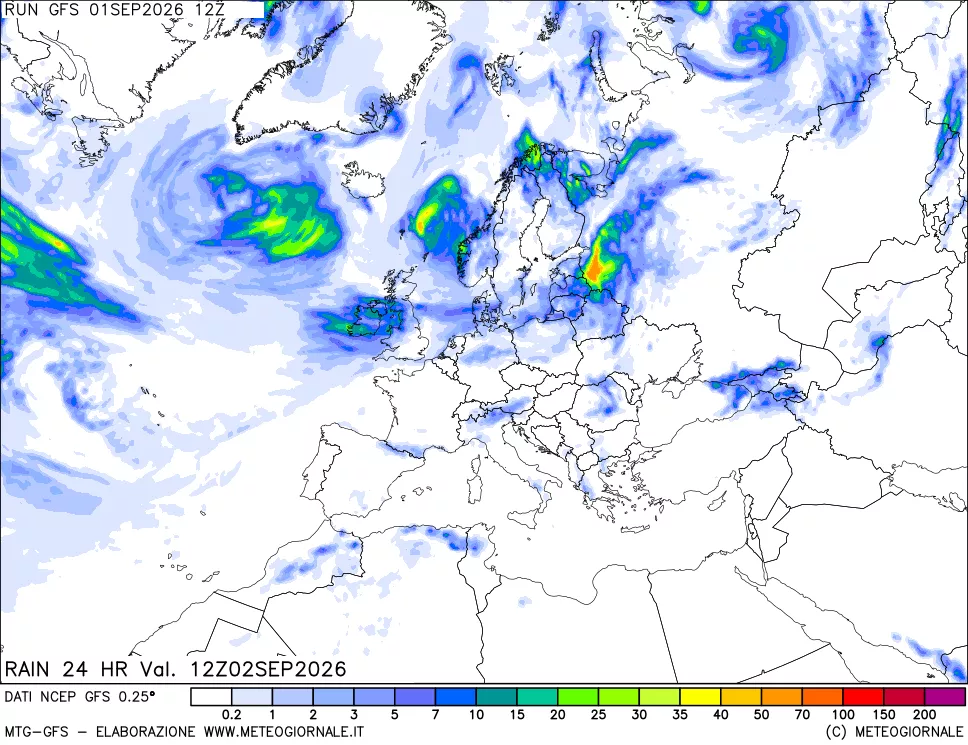 mappa Precipitazioni 24 ore precedenti