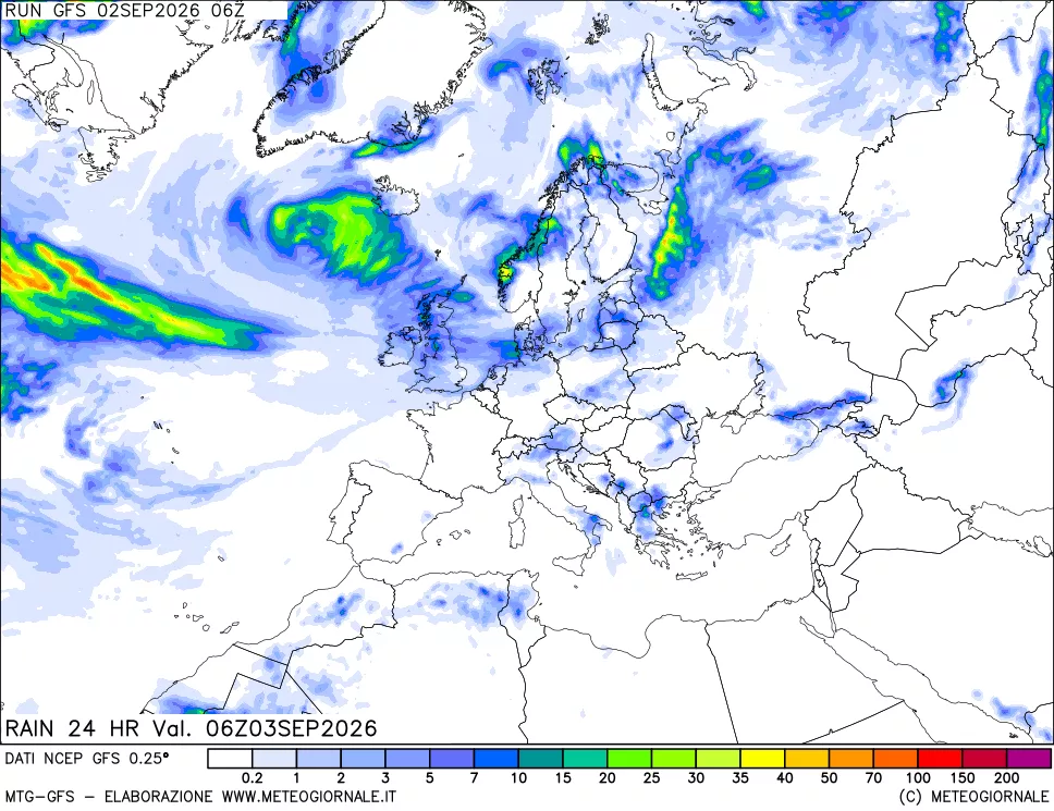 mappa Precipitazioni 24 ore precedenti