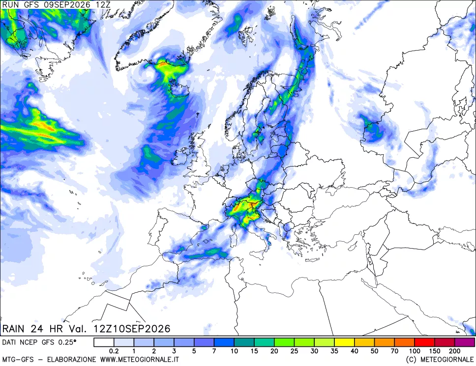 mappa Precipitazioni 24 ore precedenti