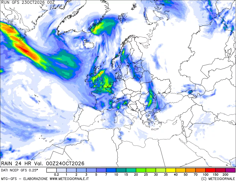 mappa Precipitazioni 24 ore precedenti