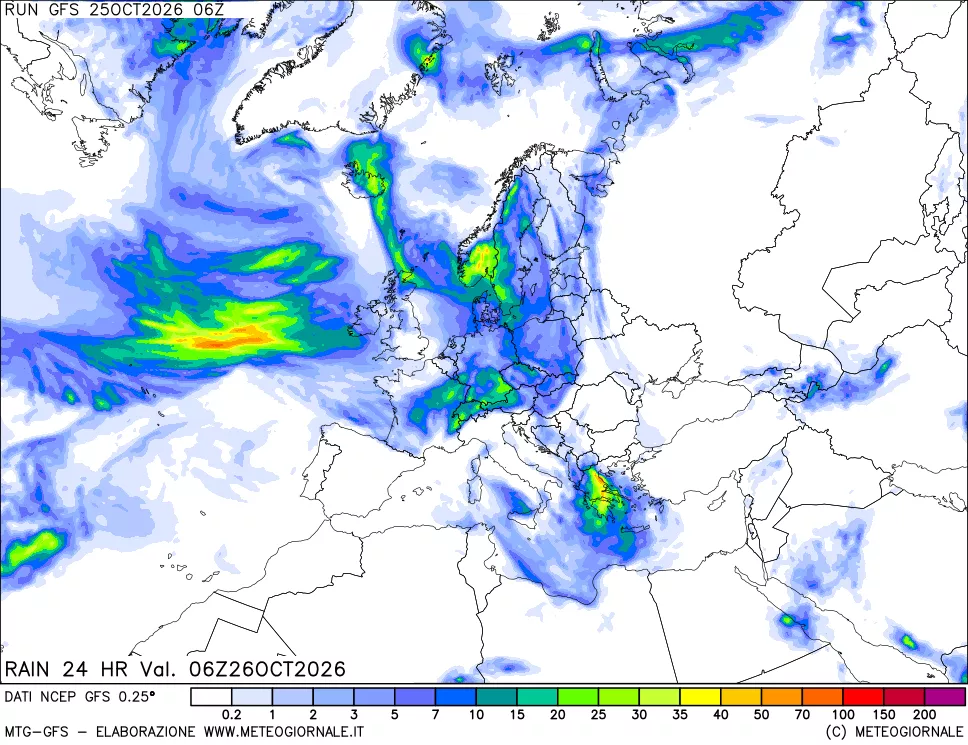 mappa Precipitazioni 24 ore precedenti
