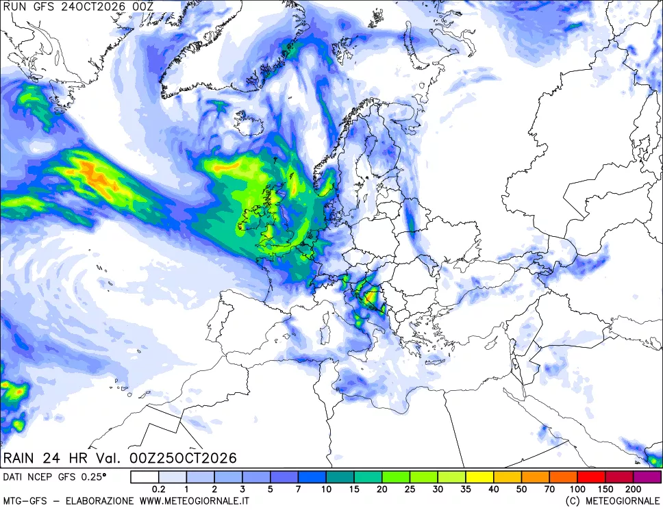 mappa Precipitazioni 24 ore precedenti