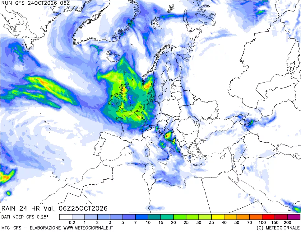 mappa Precipitazioni 24 ore precedenti