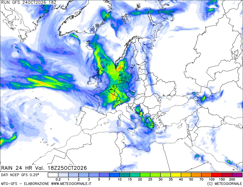 mappa Precipitazioni 24 ore precedenti