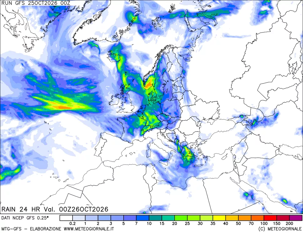 mappa Precipitazioni 24 ore precedenti