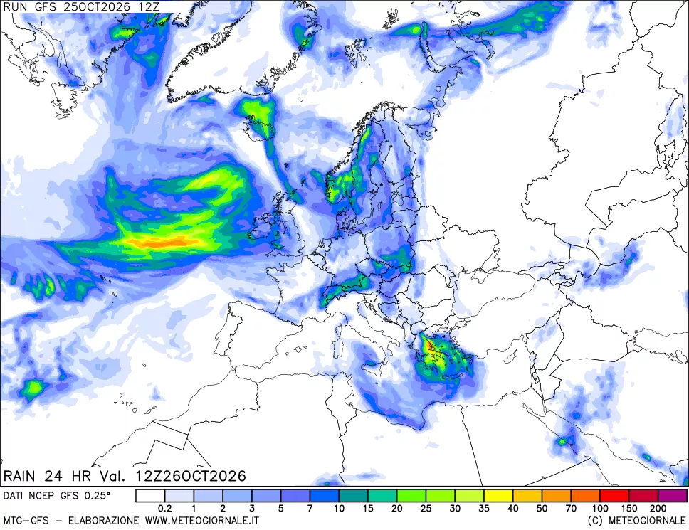 mappa Precipitazioni 24 ore precedenti