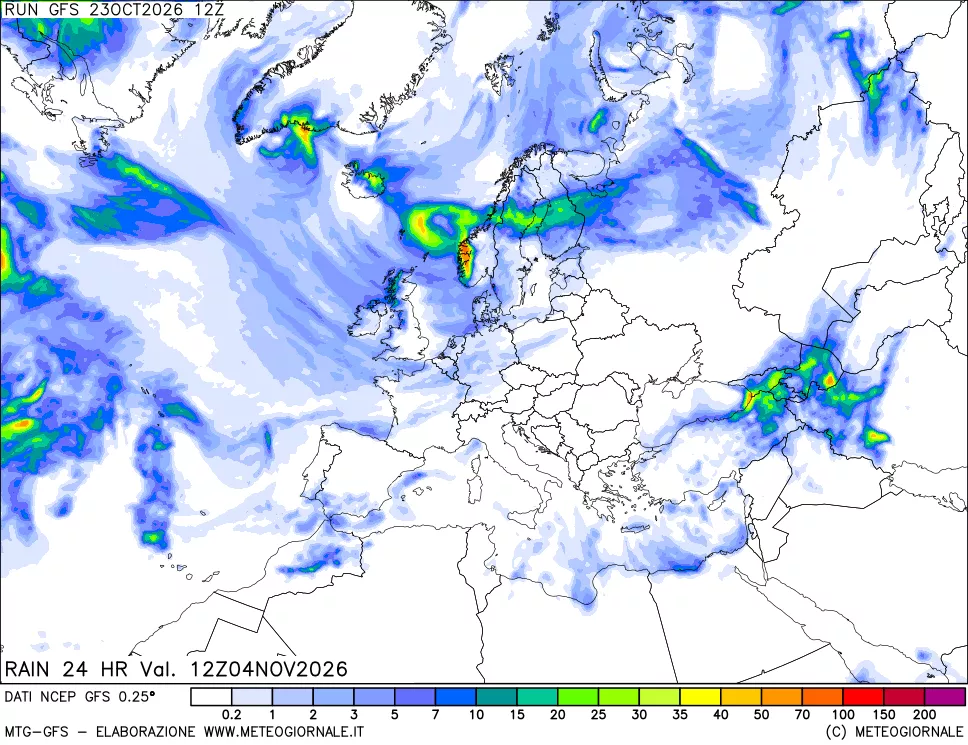 mappa Precipitazioni 24 ore precedenti