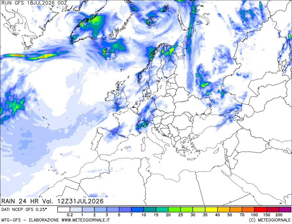mappa Precipitazioni 24 ore precedenti