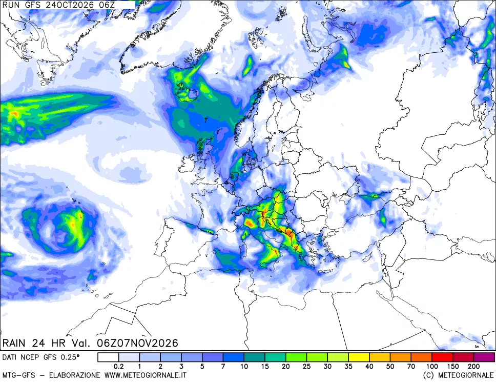 mappa Precipitazioni 24 ore precedenti