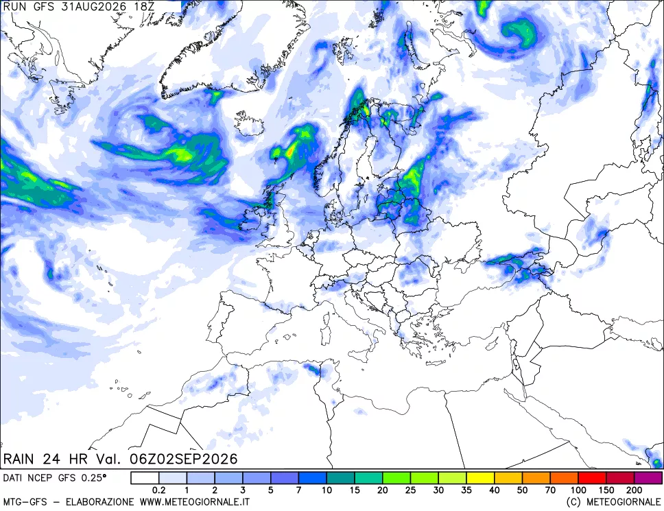 mappa Precipitazioni 24 ore precedenti