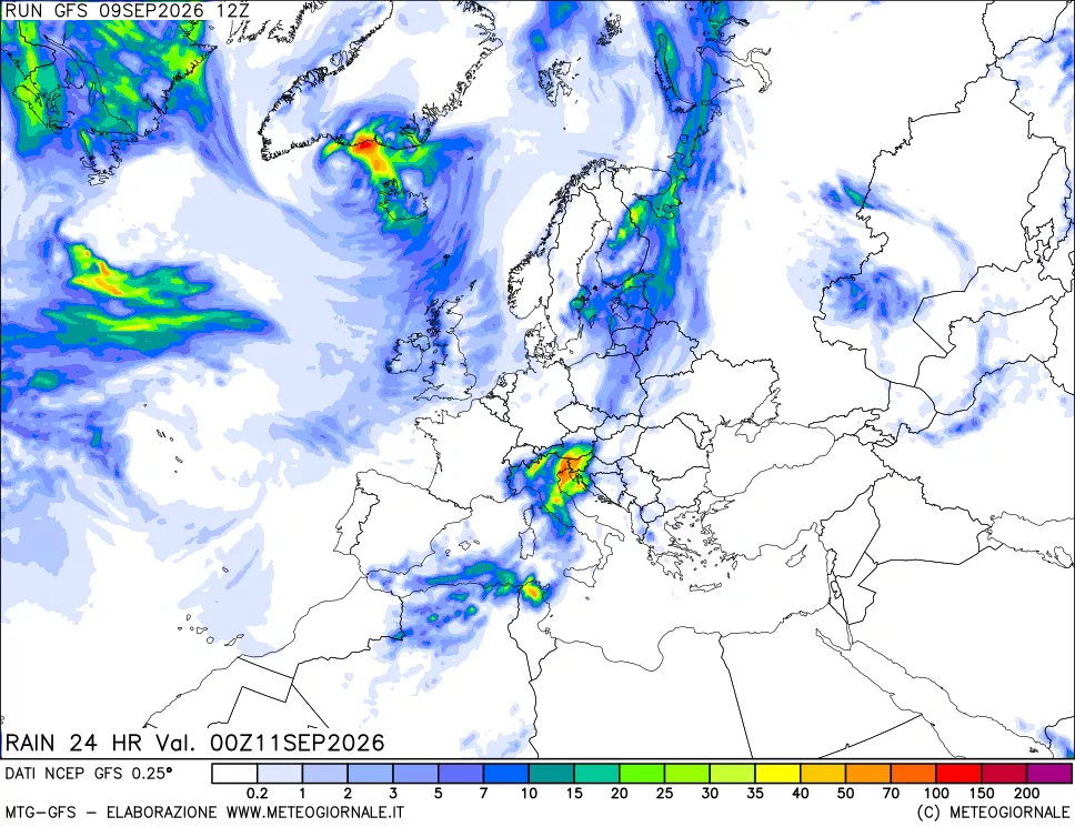 mappa Precipitazioni 24 ore precedenti