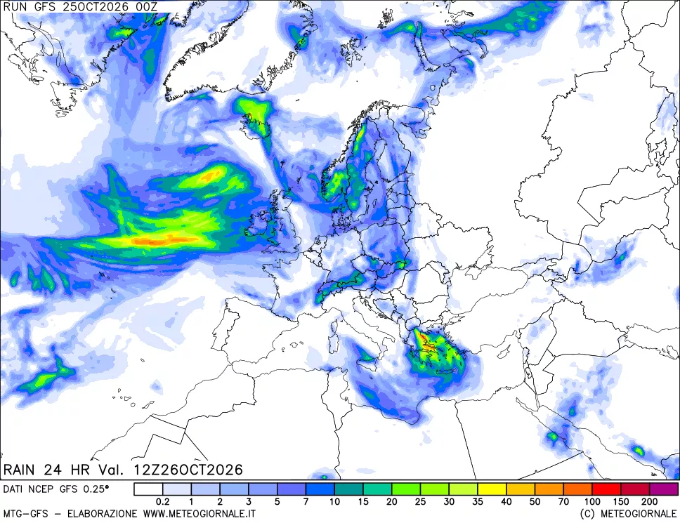 mappa Precipitazioni 24 ore precedenti
