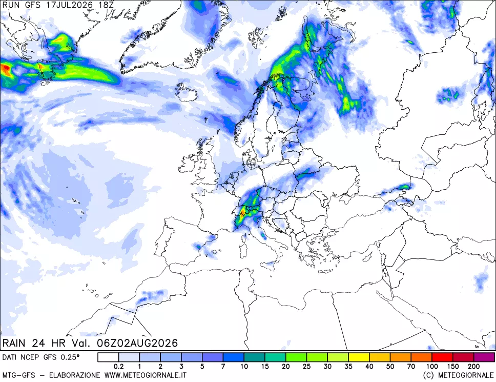 mappa Precipitazioni 24 ore precedenti