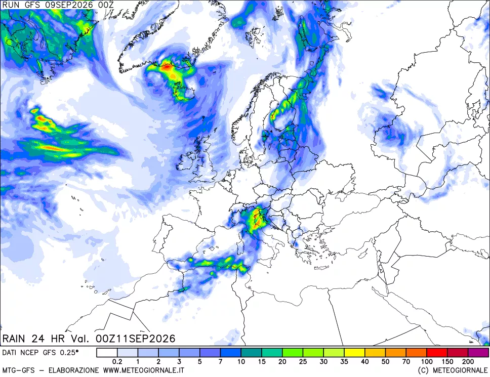 mappa Precipitazioni 24 ore precedenti