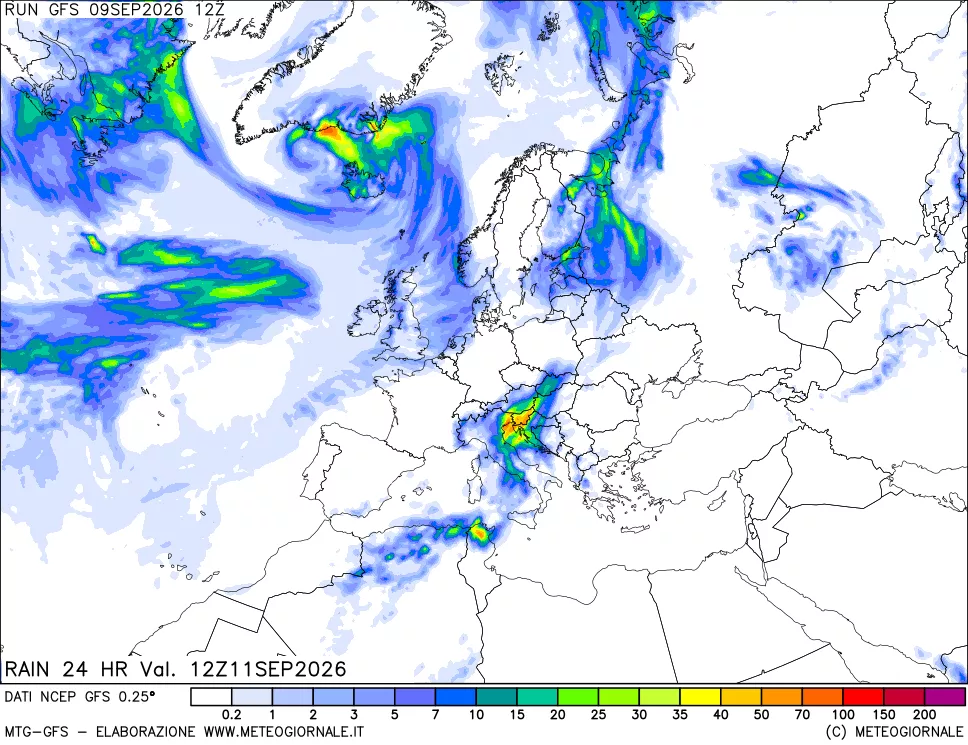 mappa Precipitazioni 24 ore precedenti