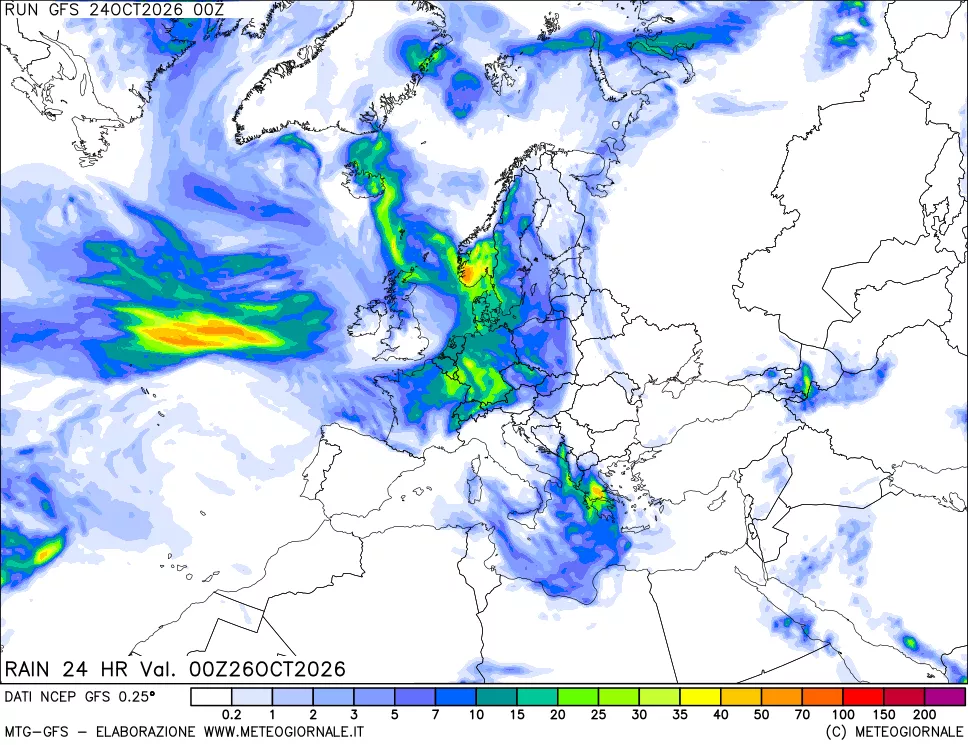 mappa Precipitazioni 24 ore precedenti