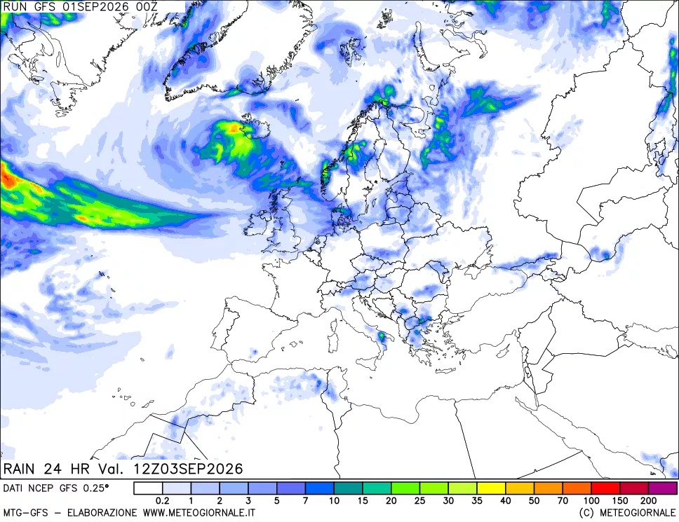 mappa Precipitazioni 24 ore precedenti
