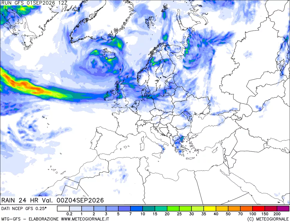 mappa Precipitazioni 24 ore precedenti