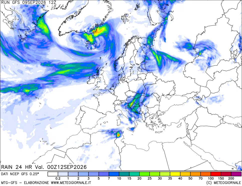 mappa Precipitazioni 24 ore precedenti