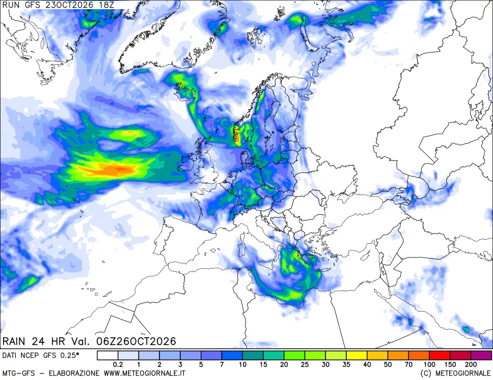 mappa Precipitazioni 24 ore precedenti