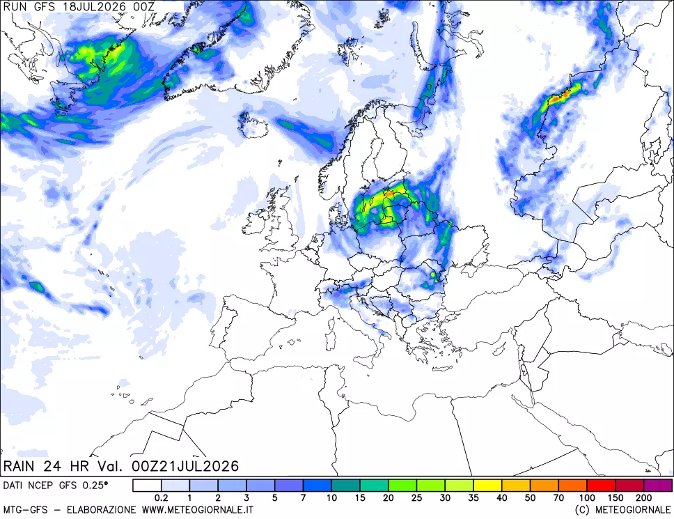 mappa Precipitazioni 24 ore precedenti