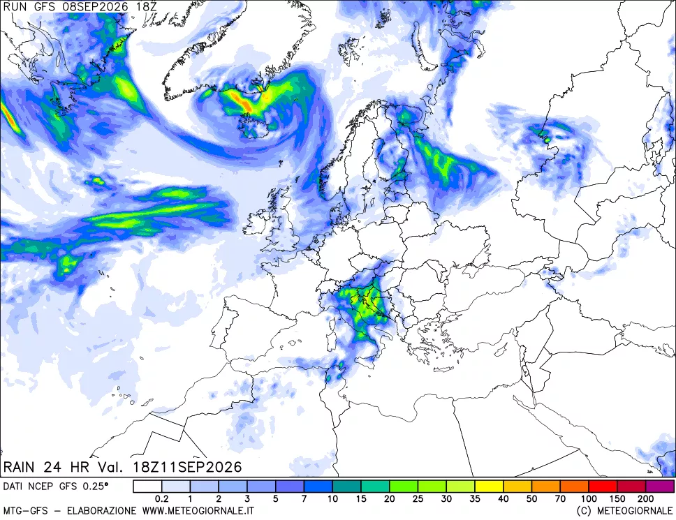 mappa Precipitazioni 24 ore precedenti