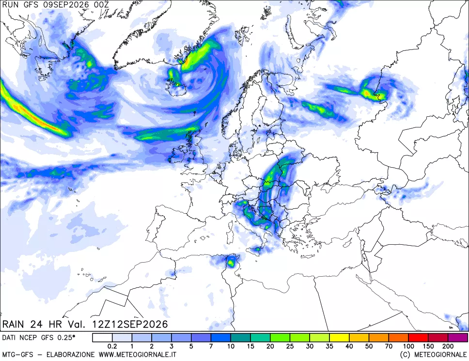 mappa Precipitazioni 24 ore precedenti