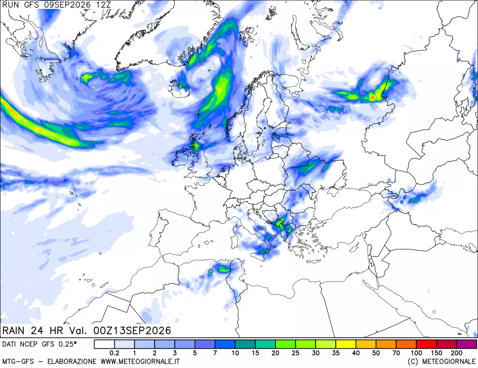 mappa Precipitazioni 24 ore precedenti