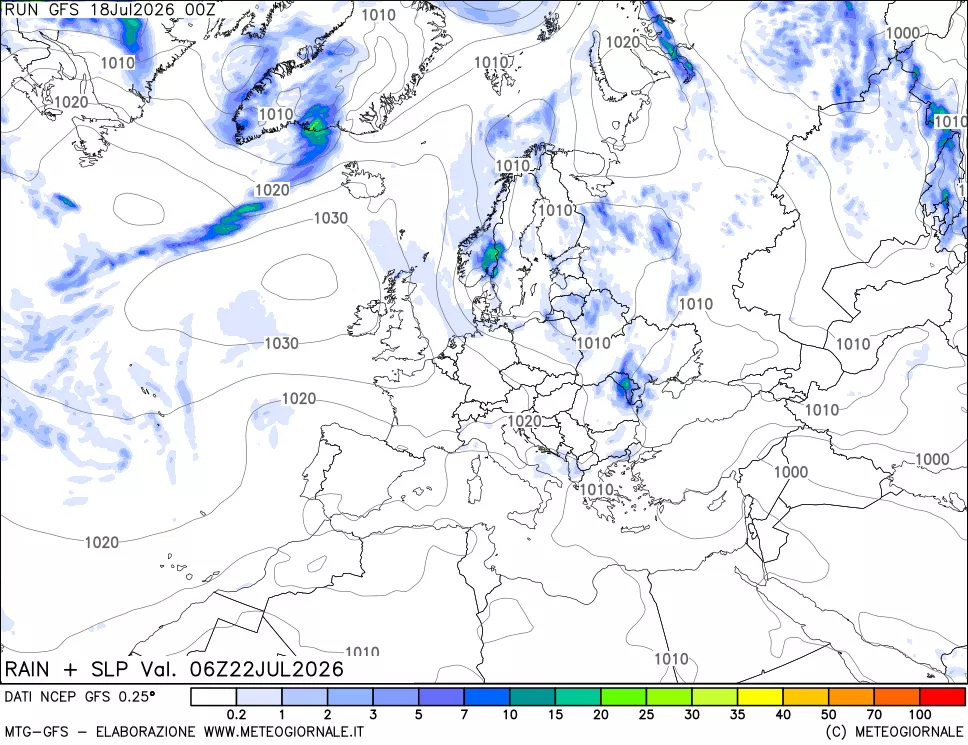 mappa Precipitazioni e pressione SLM