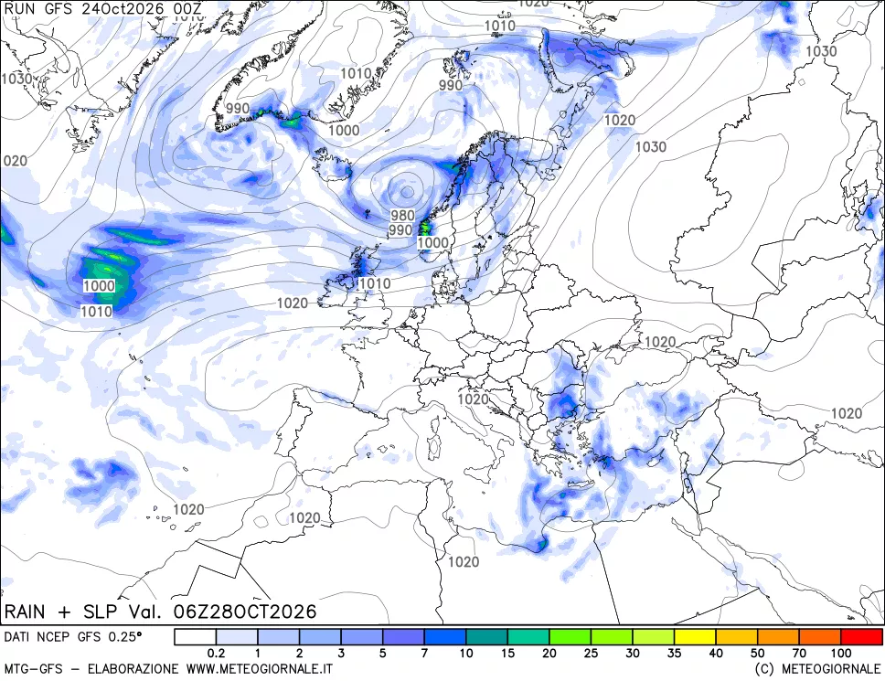 mappa Precipitazioni e pressione SLM