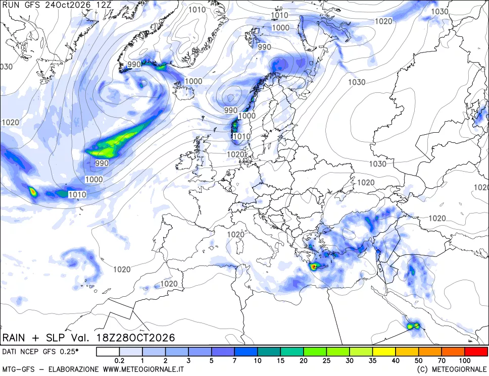 mappa Precipitazioni e pressione SLM