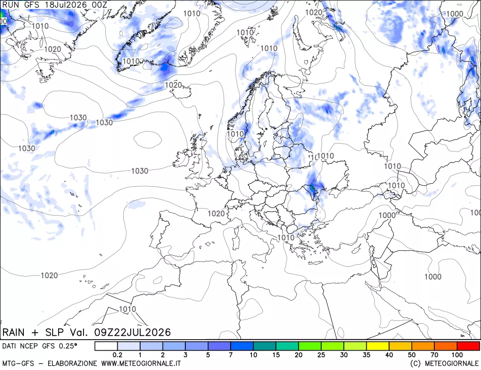 mappa Precipitazioni e pressione SLM