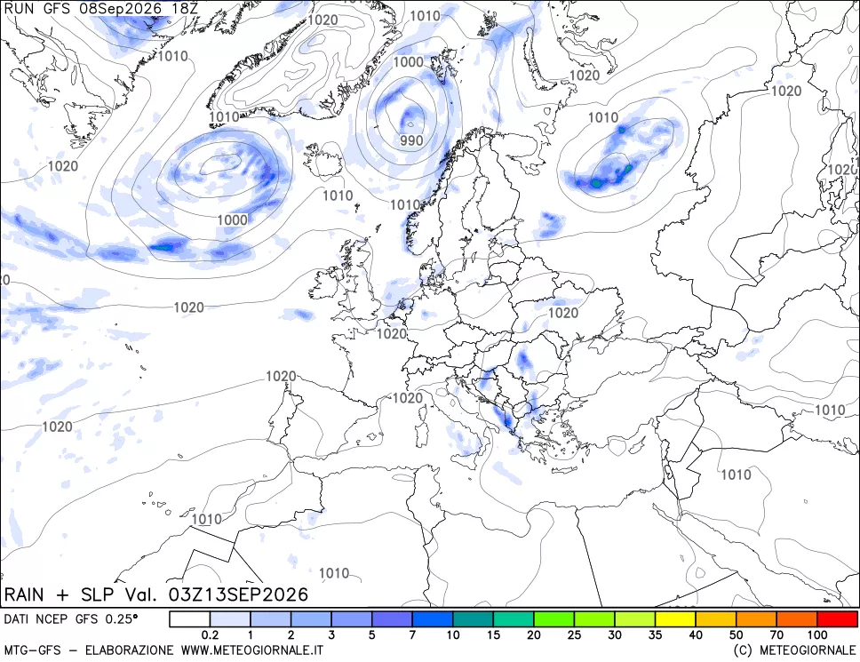 mappa Precipitazioni e pressione SLM