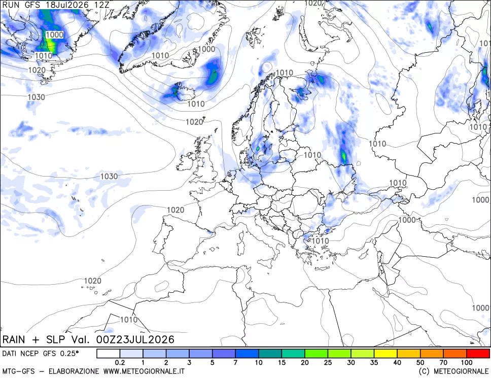 mappa Precipitazioni e pressione SLM