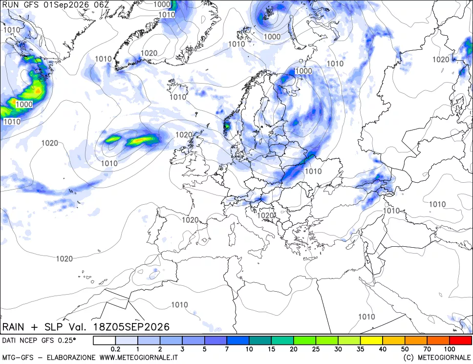 mappa Precipitazioni e pressione SLM