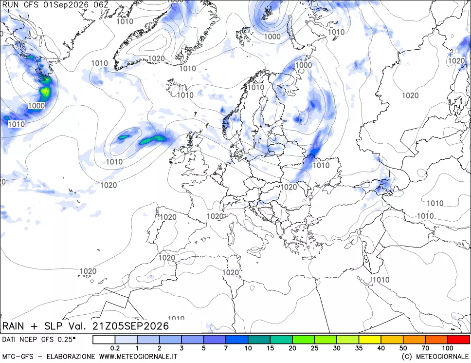 mappa Precipitazioni e pressione SLM