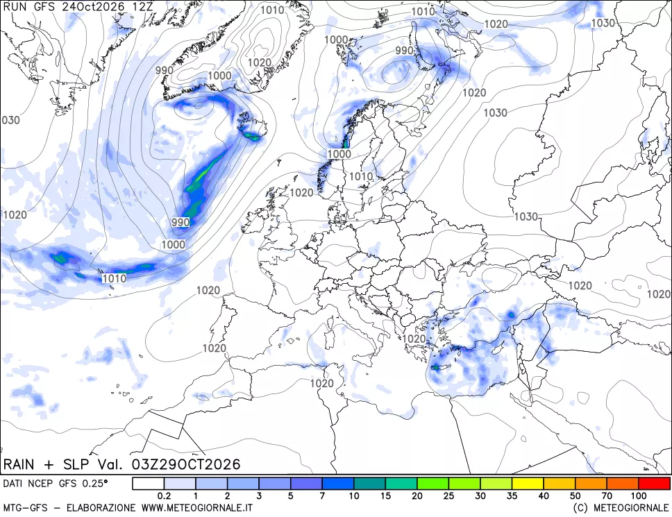 mappa Precipitazioni e pressione SLM