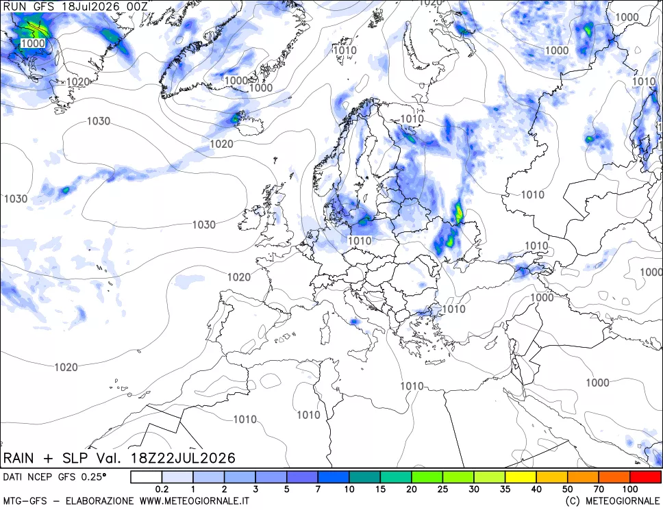 mappa Precipitazioni e pressione SLM