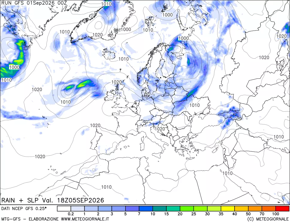 mappa Precipitazioni e pressione SLM